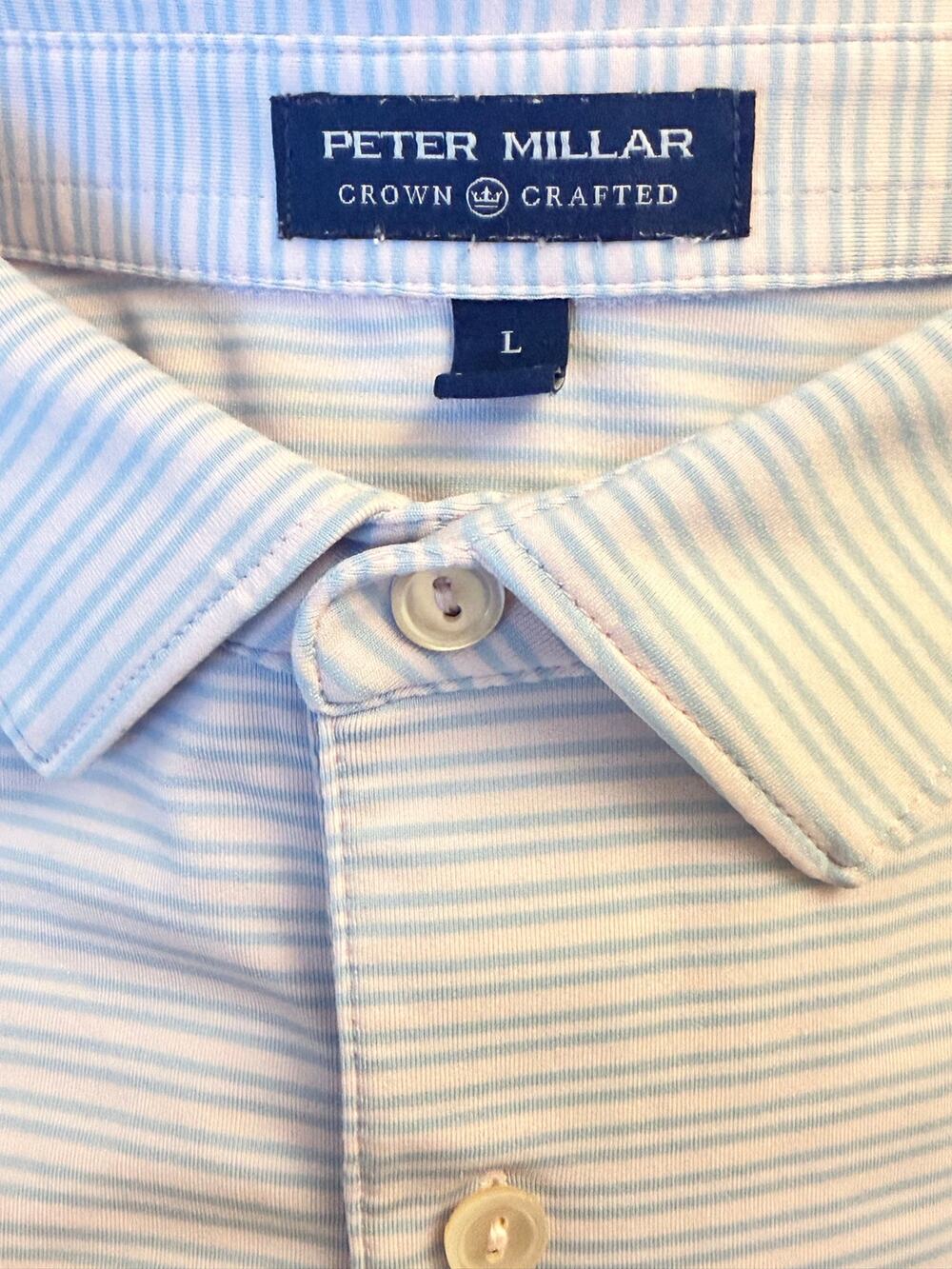 Peter Millar Crown Crafted Exclusive Sea Island Polo Large Pink Blue Stripe Golf